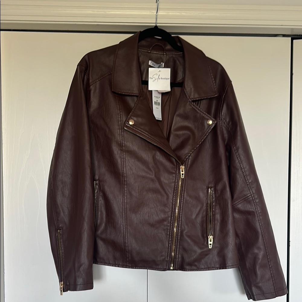 Dex Brown Leather Moto Jacket Asymmetrical Zipper